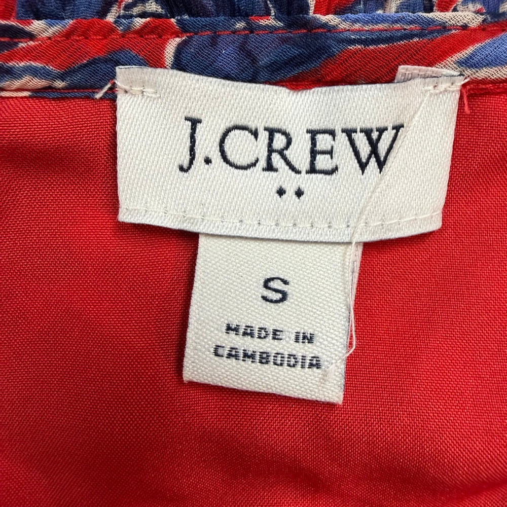 J.Crew Red Blue Floral Top Cottagecore Romantic Boho Soft Academia ShortSleeve S - Picture 8 of 11